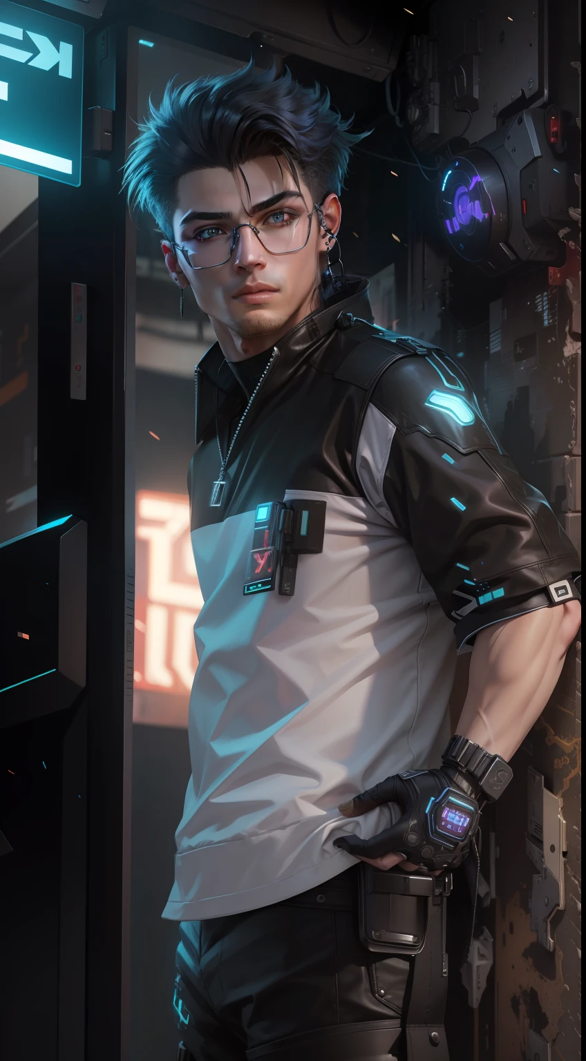 Change background cyberpunk handsome boy, realistic face, 8k, ultra realistic]