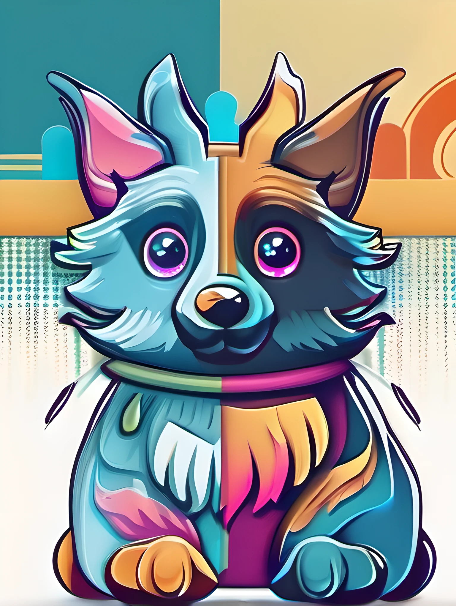 Illustration of dog, cute character, magic, fantasy, clear background, abstract splash background, t-shirt design, vector art
