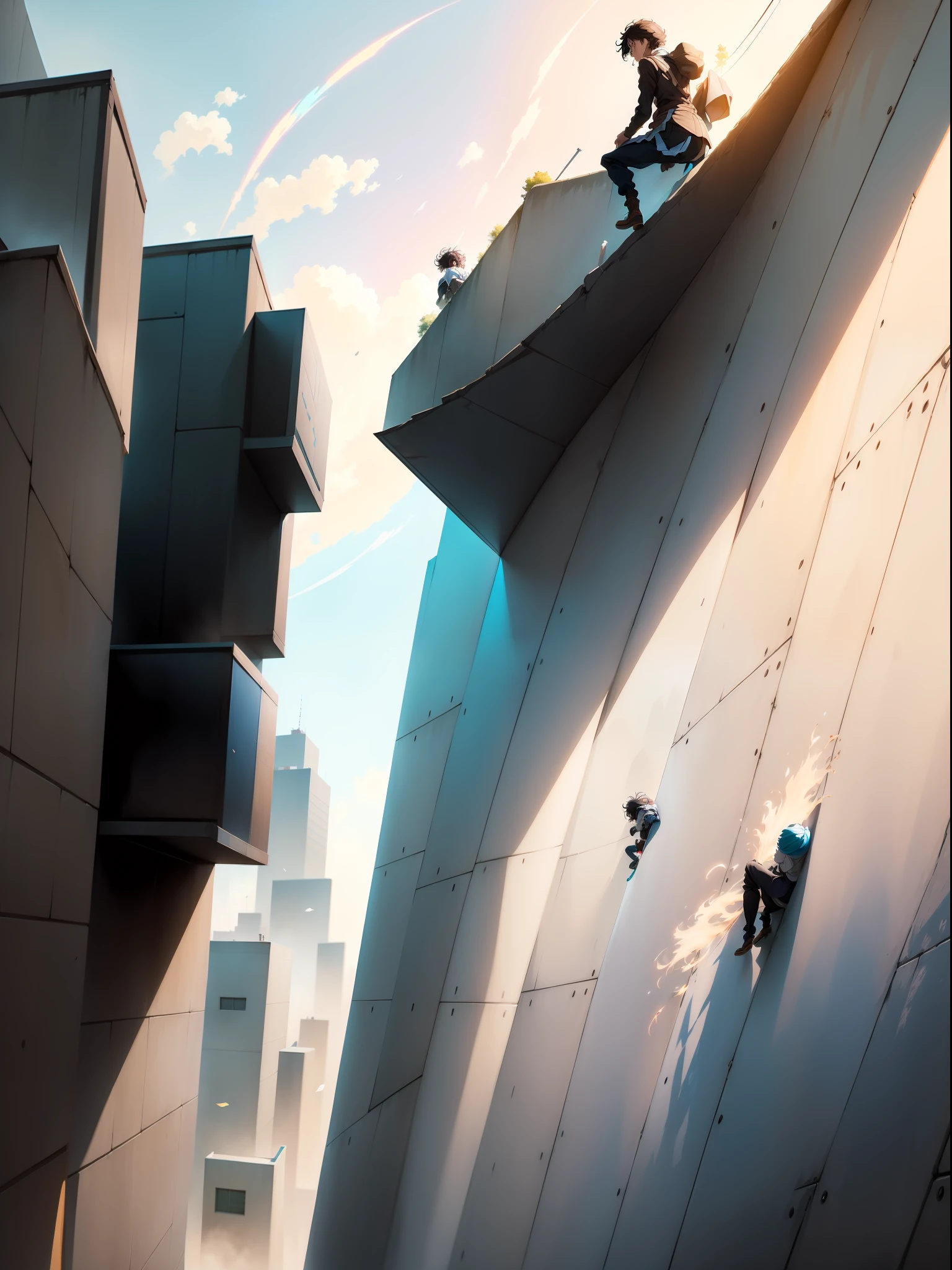 Anime characters climb over campus walls and flee the campus, anime film still, Guweiz e Makoto Shinkai, Today's featured anime stills, anime movie scene, screenshot from the anime film, anime movie screenshot, anime scene, By Makoto Shinkai, By Makoto Shinkai