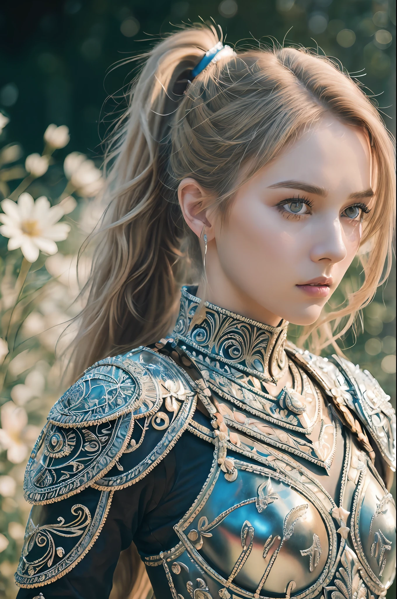 (8K, best quality:1.2), (masterpiece:1.37), (photo, photorealistic:1.37), (ultrahigh-res), face focus, shot from front, close up, slow motion, female paladin wearing the full body, (light silver armour:1.2),(ornately decorated armor), (insanely detailed, bloom:1.5), (highest quality, Alessandro Casagrande, Greg Rutkowski, Sally Mann, concept art, 4k), (analog:1.2), (high sharpness), (detailed pupils:1.1), detailed face and eyes, Masterpiece, best quality, (highly detailed photo:1.1), (long blonde Hair, blue eyes, ponytail, ecstatic:1.1), (young woman:1.1), sharp, (perfect body:1.1), realistic, real shadow, 3d, (temple background:1.2), (by Michelangelo), photographed by Canan EOS R6, 135mm, 1/1250s, f/2.8, ISO 400