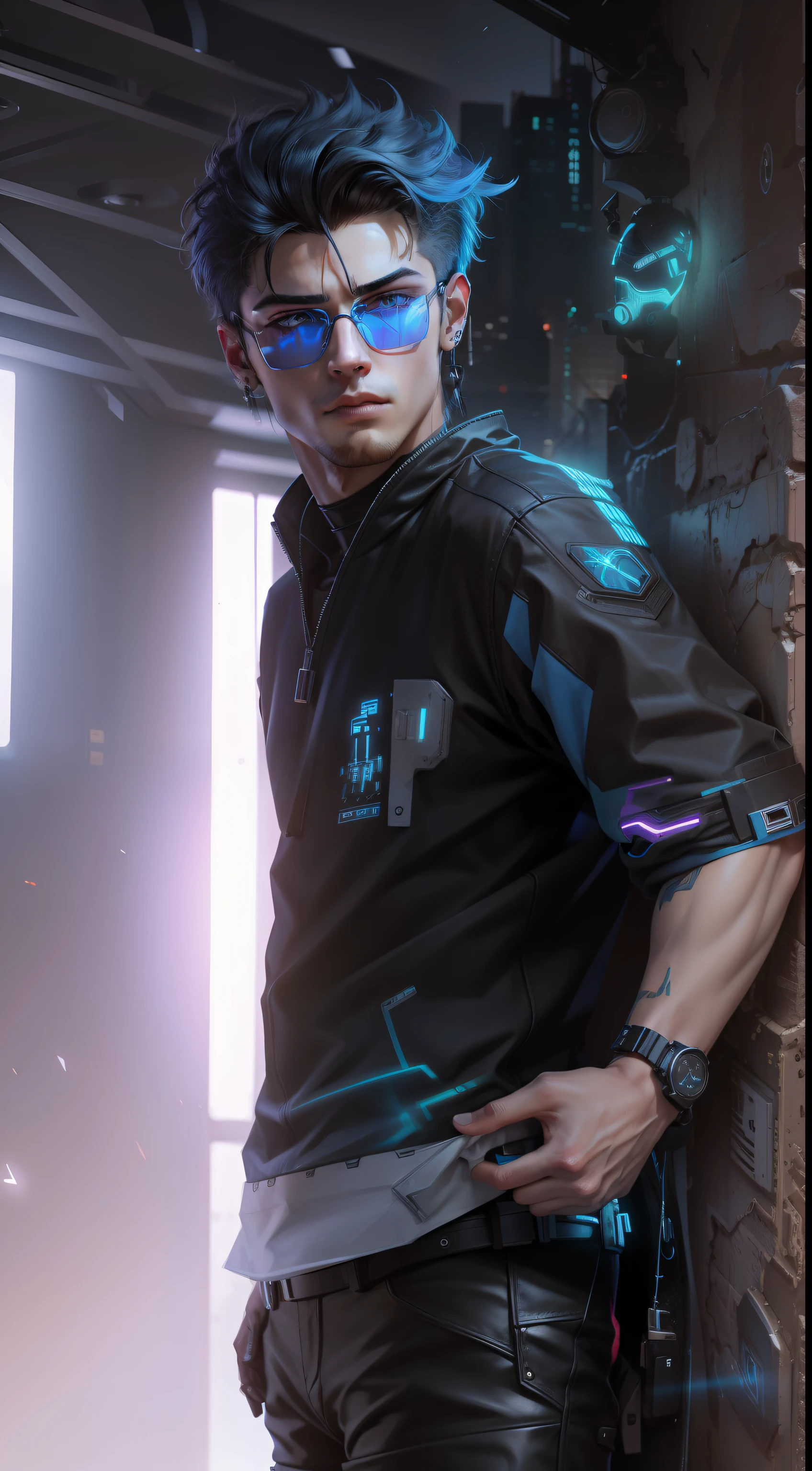 Change background cyberpunk handsome boy, realistic face, 8k, ultra realistic]
