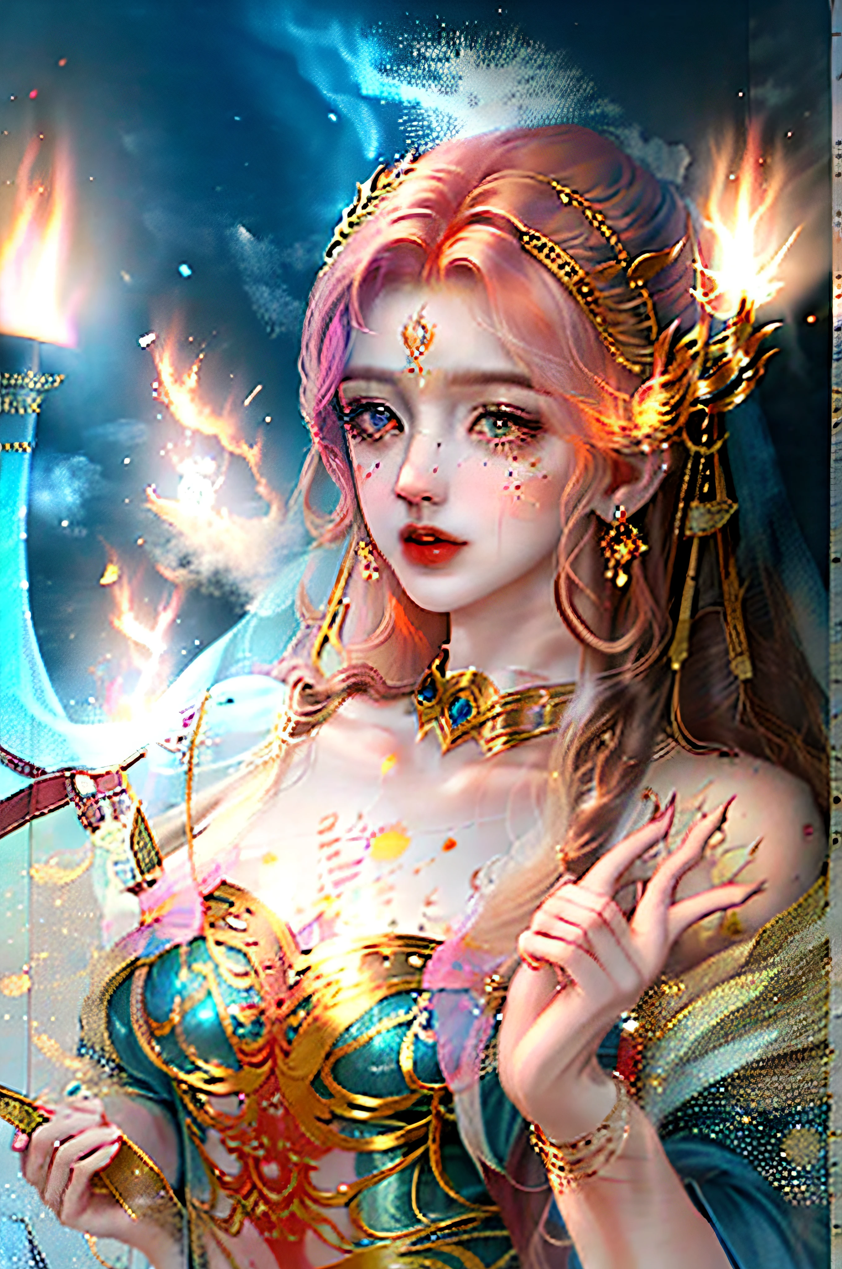 A woman holds a dove painting all over her body, Charismatic goddess, tarot cards, Aries tarot cards, Emperor Tarot cards, holy fire spell art, beautiful goddess woman, , the god emperor of mankind, ,8K,Tarot border