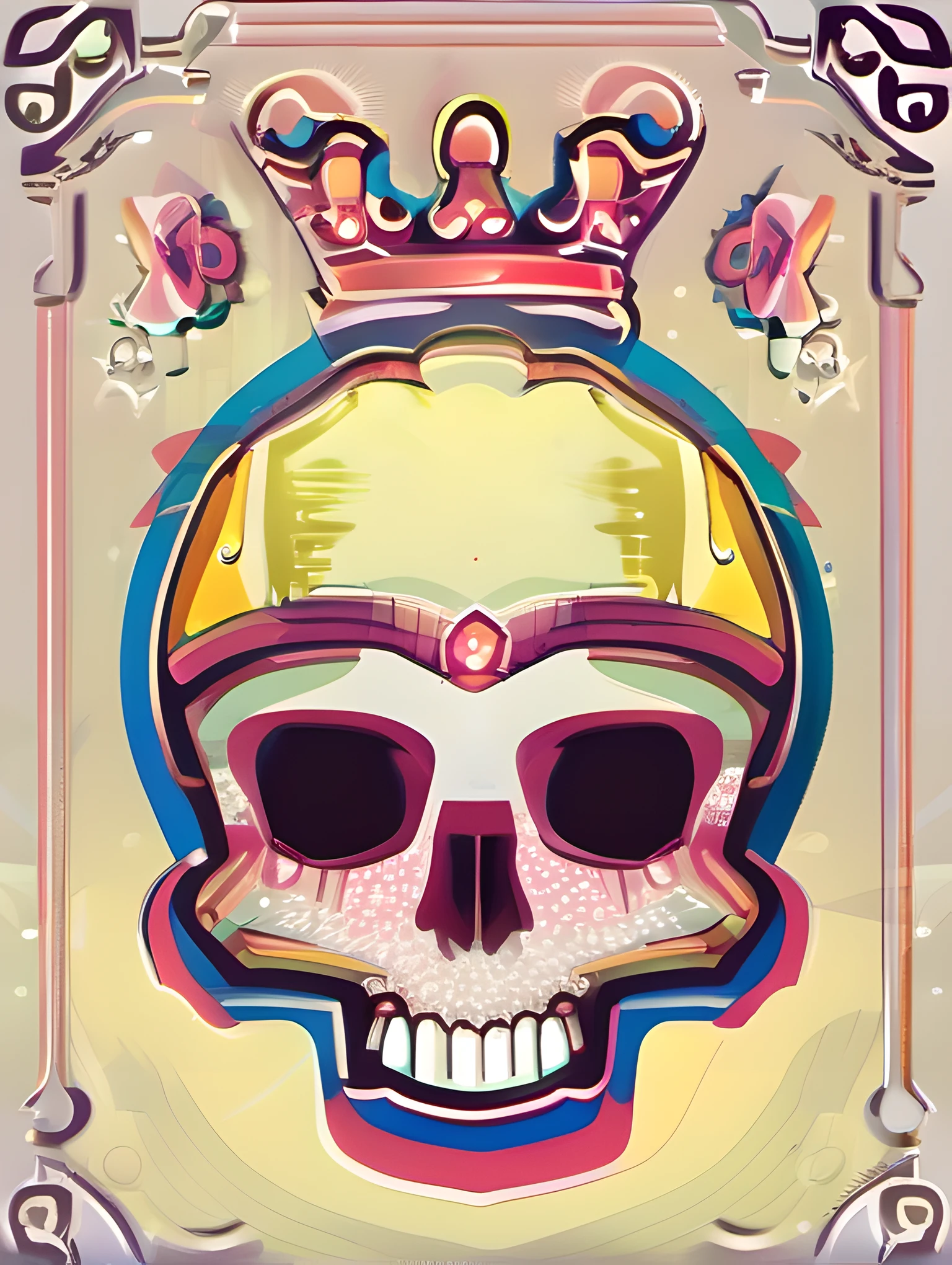 Illustration of skull, cute character, magic, fantasy, clear background, abstract splash background, t-shirt design, vector art