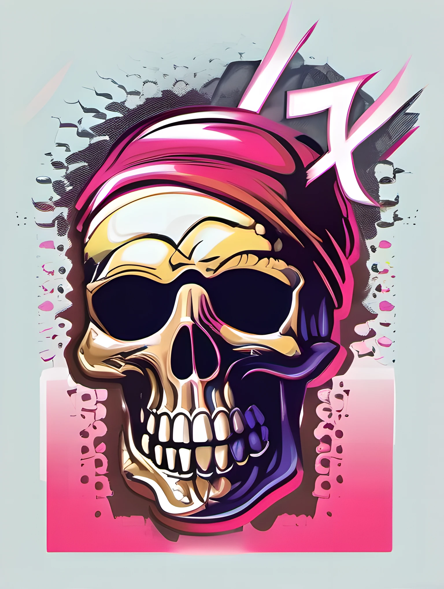 Illustration of skull, cute character, magic, fantasy, clear background, abstract splash background, t-shirt design, vector art