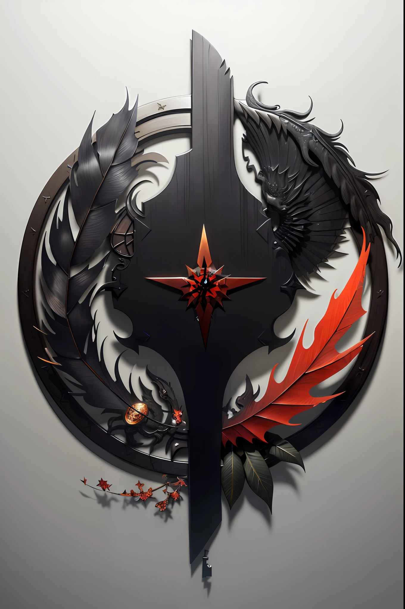 There is a clock,There is a dragon and a star on it, fantasy rpg symmetrical portrait, 4K detailed digital art, 4k highly detailed digital art, high detailed official artwork, 8K high quality detailed art, fantasy shield, key art, 4 K detail fantasy, 4k detailed art, guildwar artwork, rendered in keyshot, From Arknights