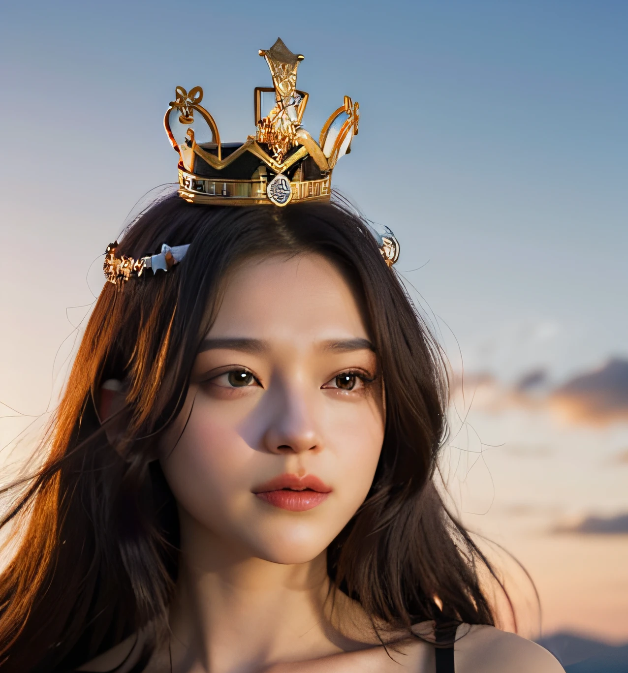 with a crown on her head,The background is the Araved woman of the logo, wearing crown, Wearing a crown, wearing tiara, floating crown, with crown, crown, queen crown on top of her head, wearing a paper crown, Crown on head, wears a light grey crown, With a crown, wearing huge golden crown, resembling a crown