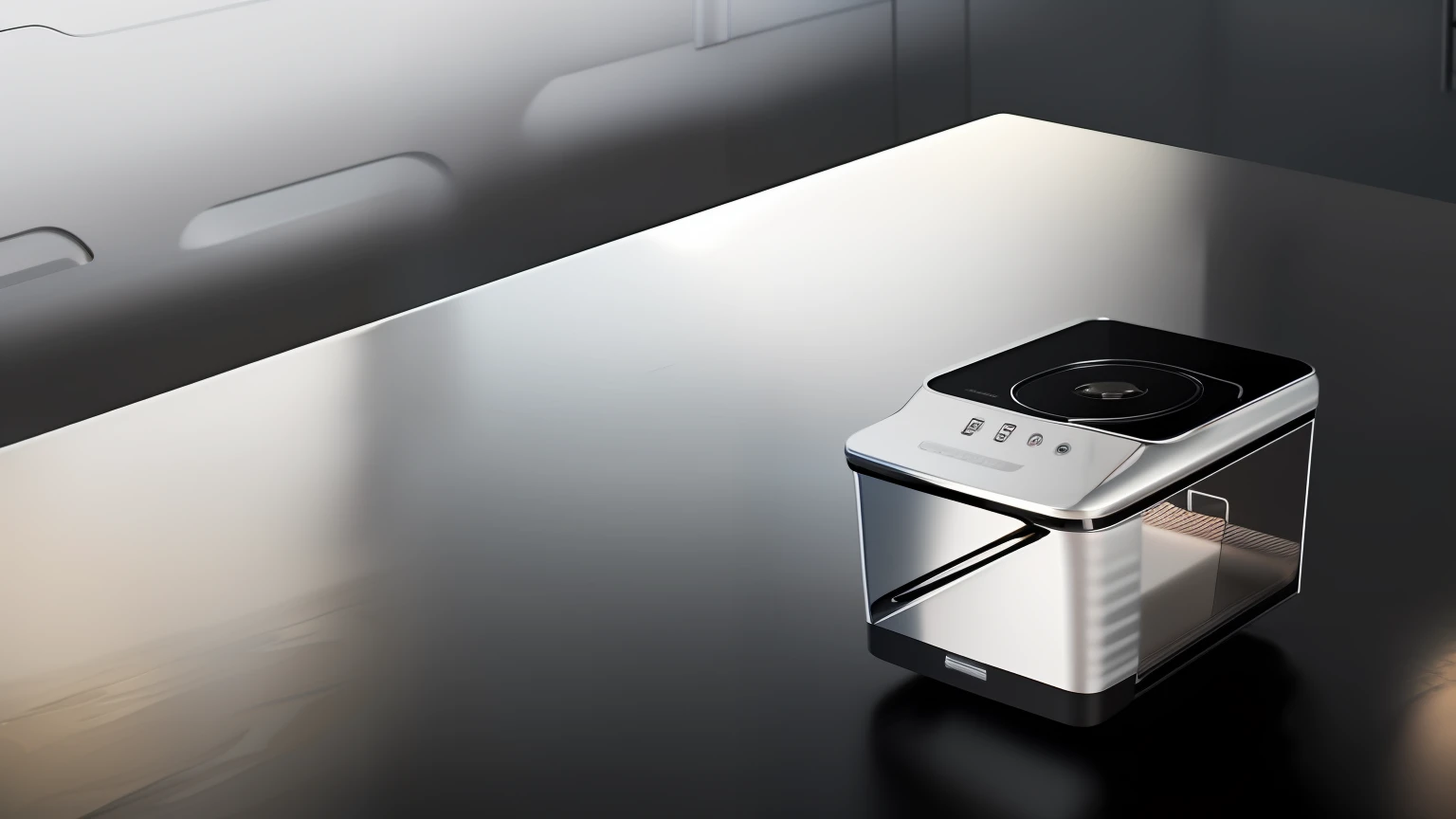 The kitchen counter has a black and silver coffee machine,Black and white countertops,Black and silver countertops,Dalof Ipukar,unreal engine rendered,computer render,hyper photorealism,
