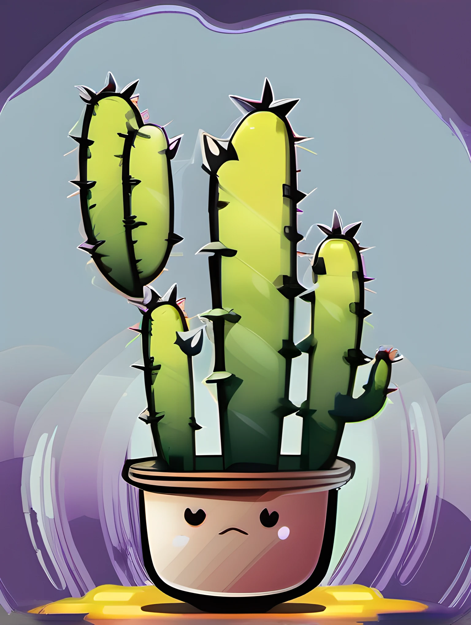 Illustration of Cactus, cute character, magic, fantasy, clear background, abstract splash background, t-shirt design, vector art