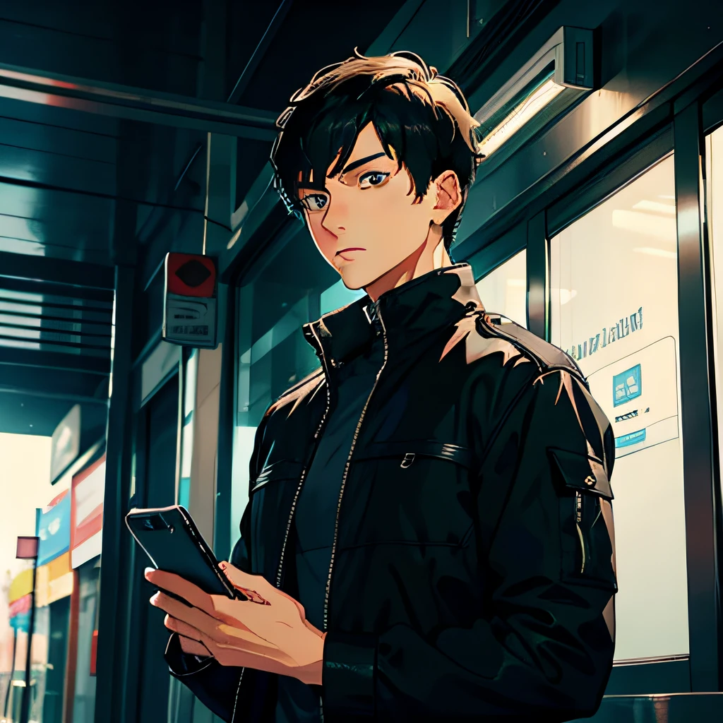 A young man with short black hair in black civilian clothes looked at the shocked expression on the screen of his mobile phone