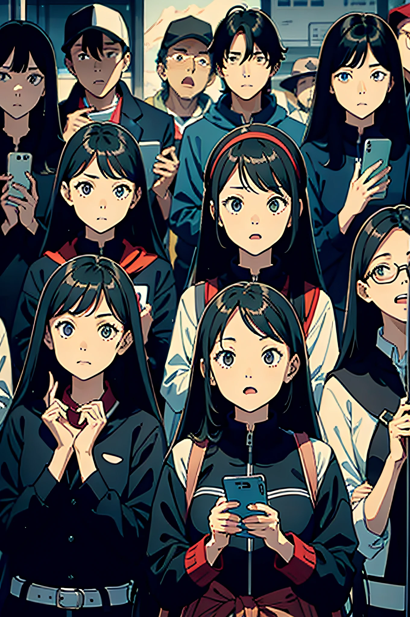 A group of spectators looked at the phone screen with shocked expressions