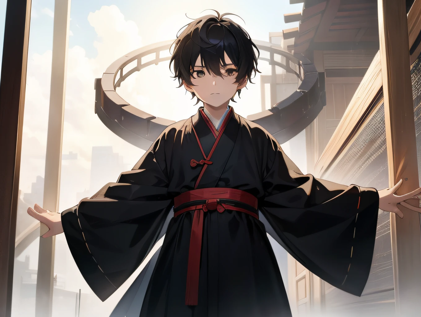 A -yead boyth short black hair wearing a Taoist robe