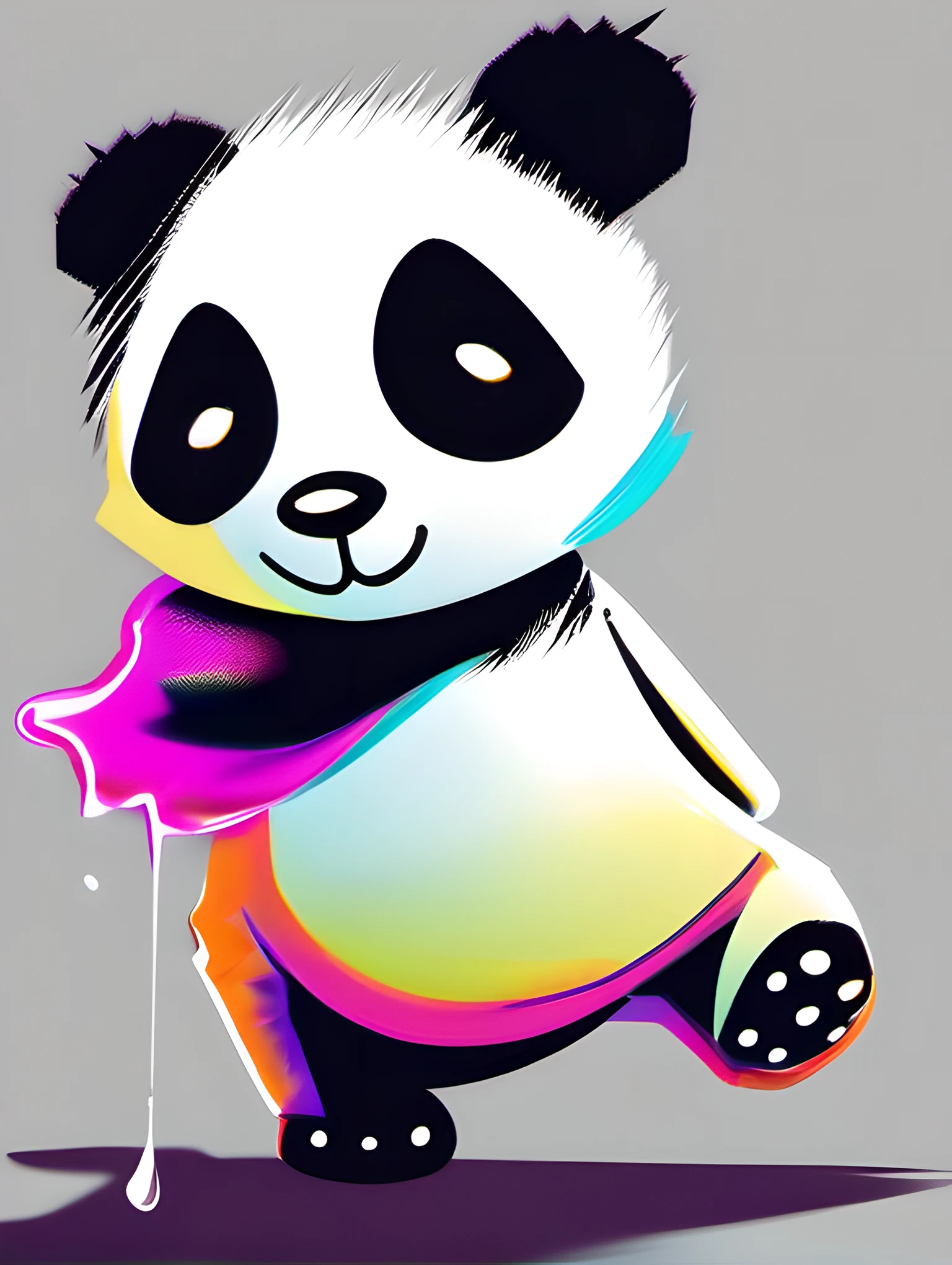 Illustration of panda, cute character, magic, fantasy, clear background, abstract splash background, t-shirt design, vector art