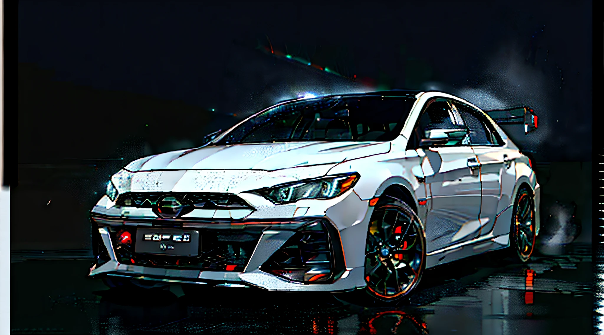 mech ((8k, RAW photo, highest quality, realistic:2, masterpiece, ultra-high resolution, CG 8K wallpapers)), physics-based rendering，one brand new car,  A white car，with black background，Mist came out of it,