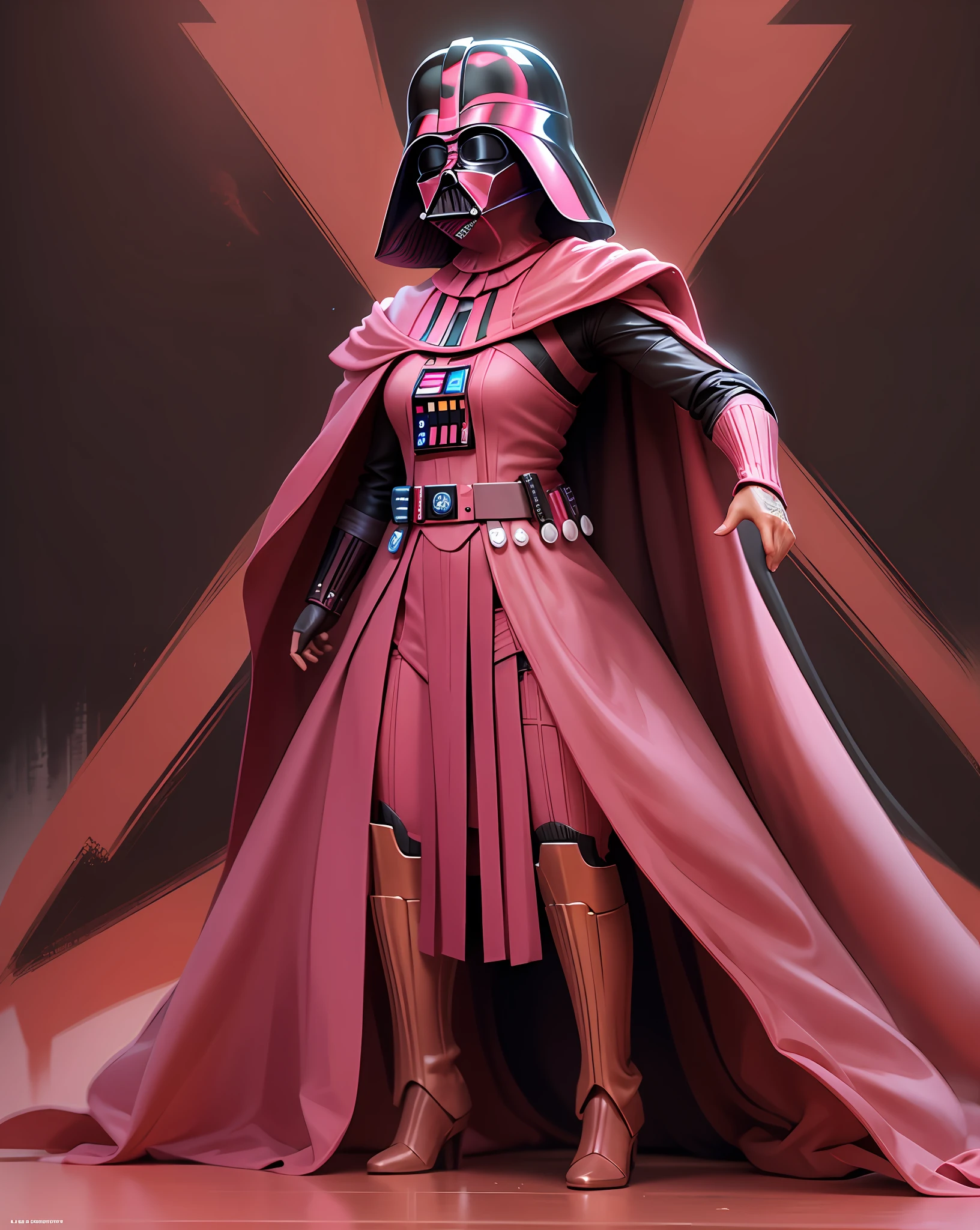 Darth Vader with barbie clothes, pink, Darth Vader, star wars, pink tunic, threatening, masterpiece, best quality, digital art, artstation