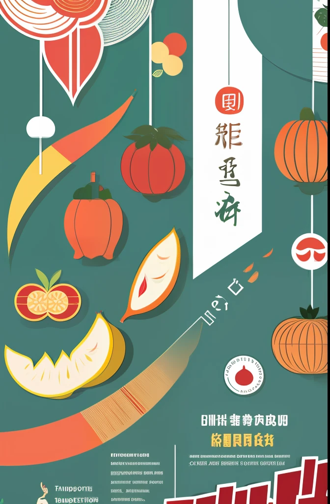 Fruit and vegetable exhibition poster，chinese traditional minimalism，flatillustration