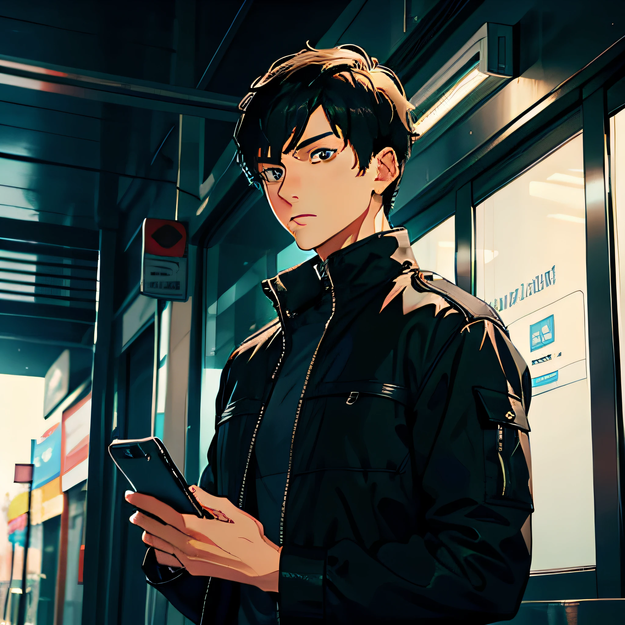 A young man with short black hair in black civilian clothes looked at the shocked expression on the screen of his mobile phone