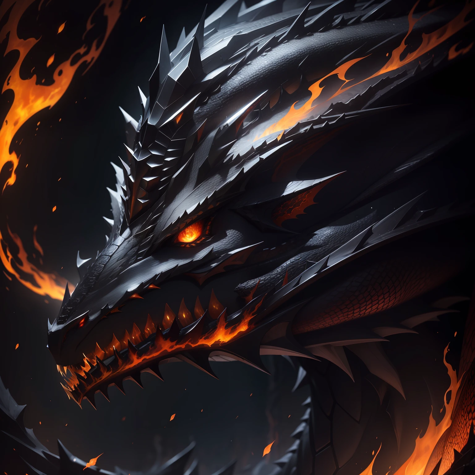 The head of a black divine beast,Kylin,faucet,A fierce-eyed,Dragon's horn,Sharp teeth are exposed,It is covered with scales,Fire effects,rich details,Cold and warm contrast,Flames erupted from the eyes,real photograph