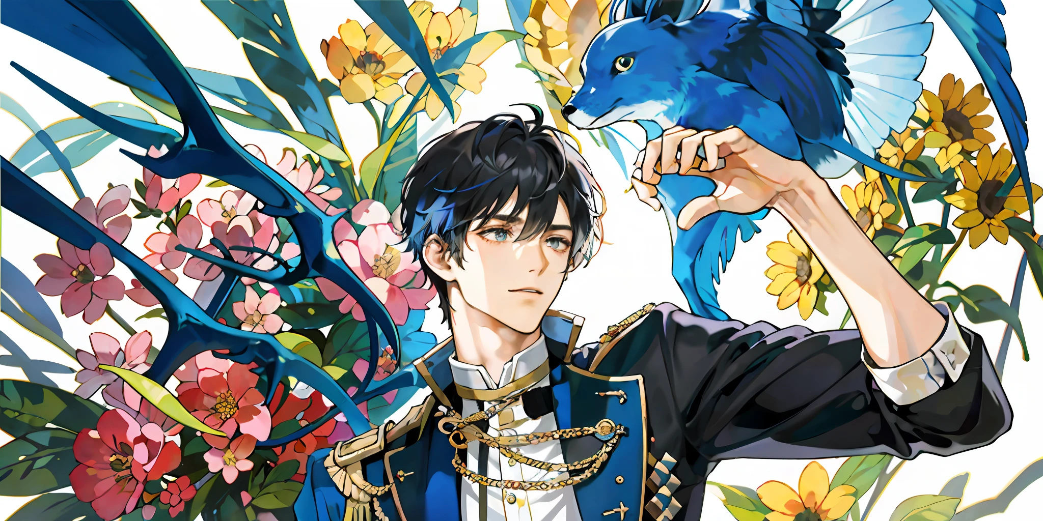 ((tmasterpiece,best qualityer))1male people,The upper part of the body,(depth of fields),(line of sight),Elaborate Eyes,(colorfulhair),dynamic_angle,