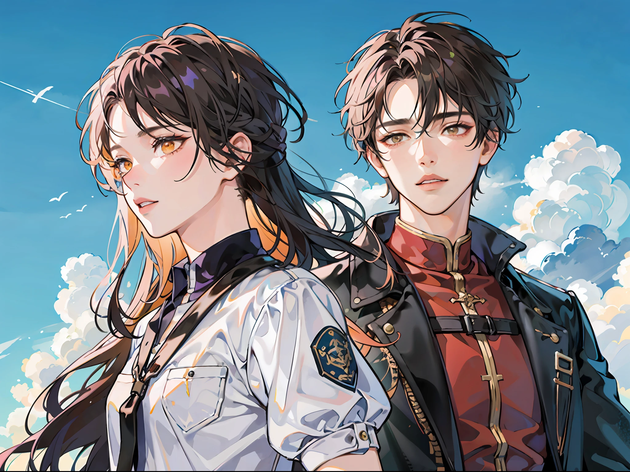 (tmasterpiece:1.2),(best qualtiy),(filigree:1.0) ,(1male people),
(finely complex),(超高分辨率:1.3),(Sharp images),
(concept-art) , (illustratio:1.2) ,(Half realistic:1.25) ,
(reflective light) , (Iridescent shimmer), (Perfect anatomy), (High-resolution anatomy), (dynamic angle), (Beautifully detailed face:1.2) ,(The upper part of the body:1.2) ,
(中景 the scene is:1.1),(Portrait:1.3),(front look:1.3) ,(:D:1.2),
(detailedeyes),Gradient eyes,(Orange eyes),
(brown hair:1.2)