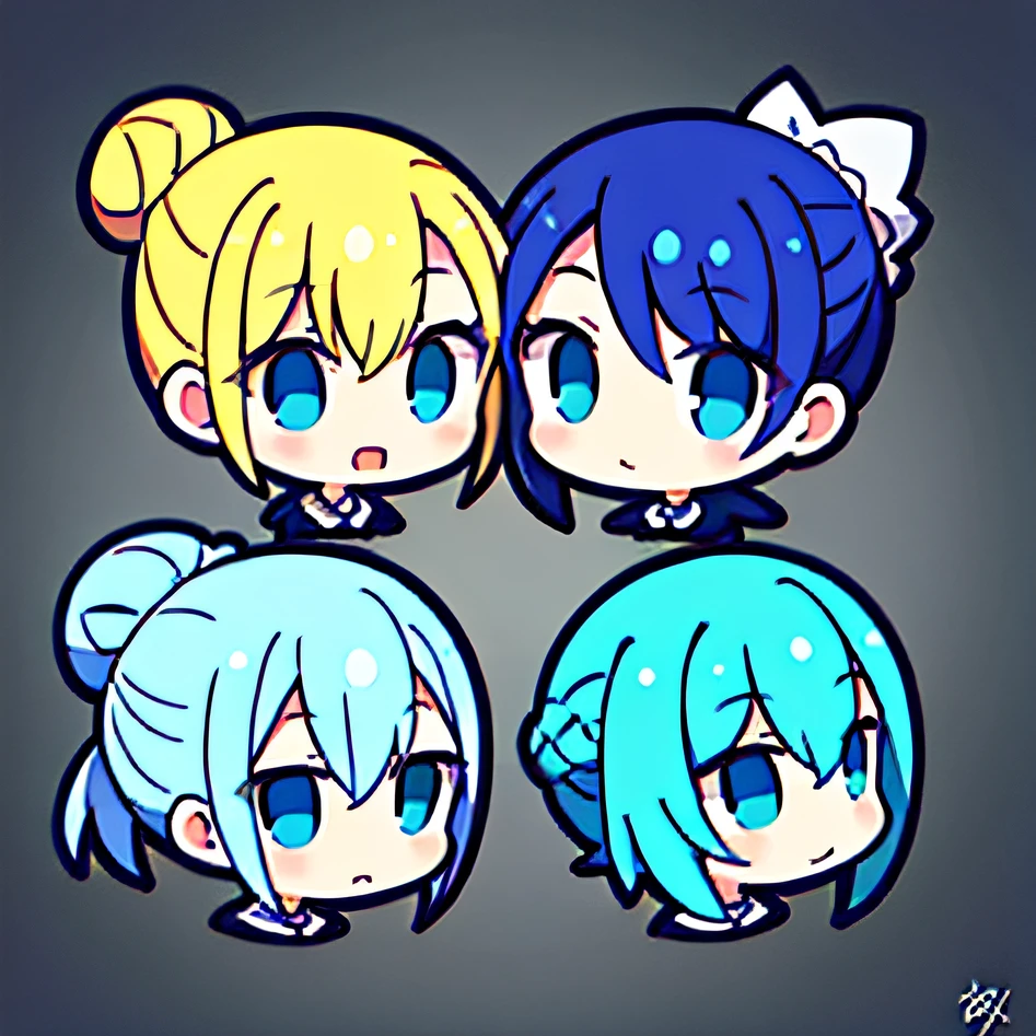 （（tmasterpiece）），（（（best qualtiy））），（（（Detailed faces）））Two ，A little girl wilow hair，Bun head，stickfigure，color blocking，A little boy with bluebig headed，head portrait