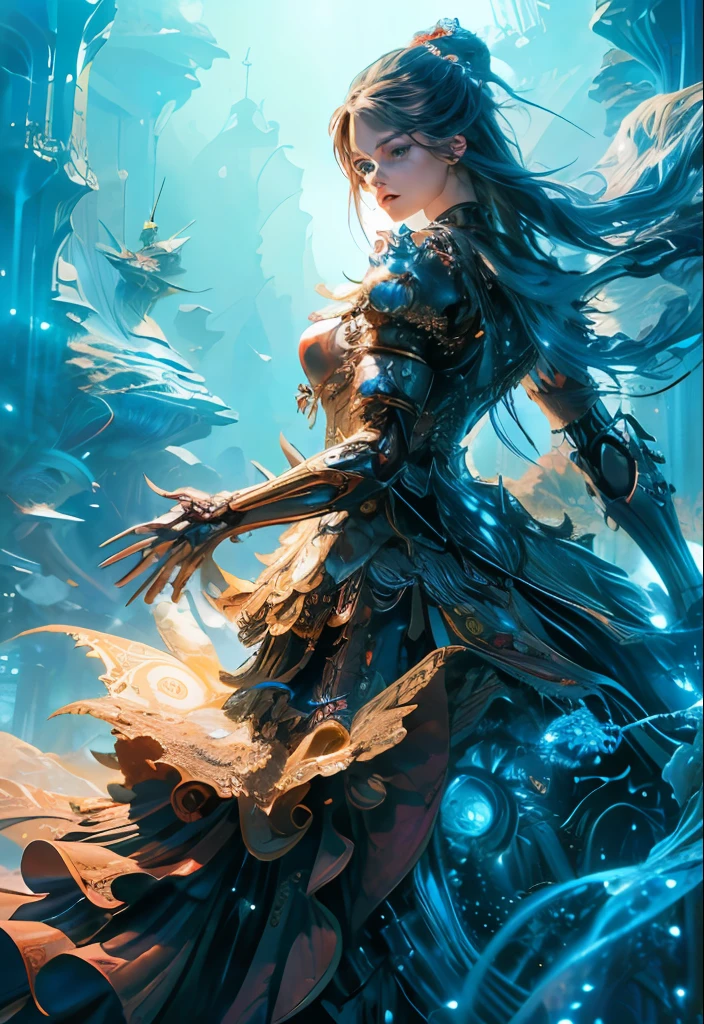 (masterpiece、top-quality、top-quality、Official art、Beautifully Aesthetic:1.2)、(1girl in)、ighly detailed、(Fractal Art:1.3)、Crystal Clear Blue、Deep green、bright red、highestdetailed、(Mechanical ultra high definition background:1.5)