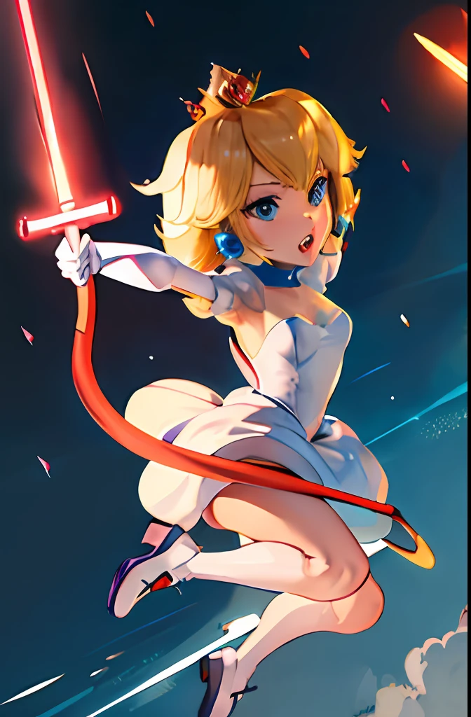 solo, PrincessPeach  showcasing her skills with a lightsaber swinging