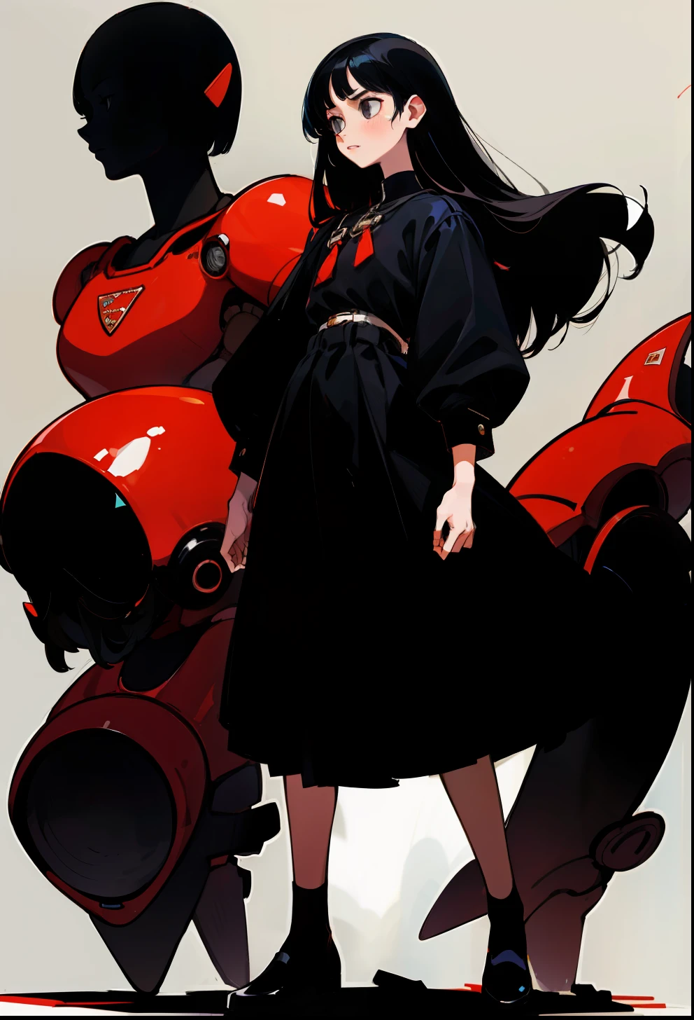 Black hair, 1Girl, Prada Clothing, stand up, Straight hair