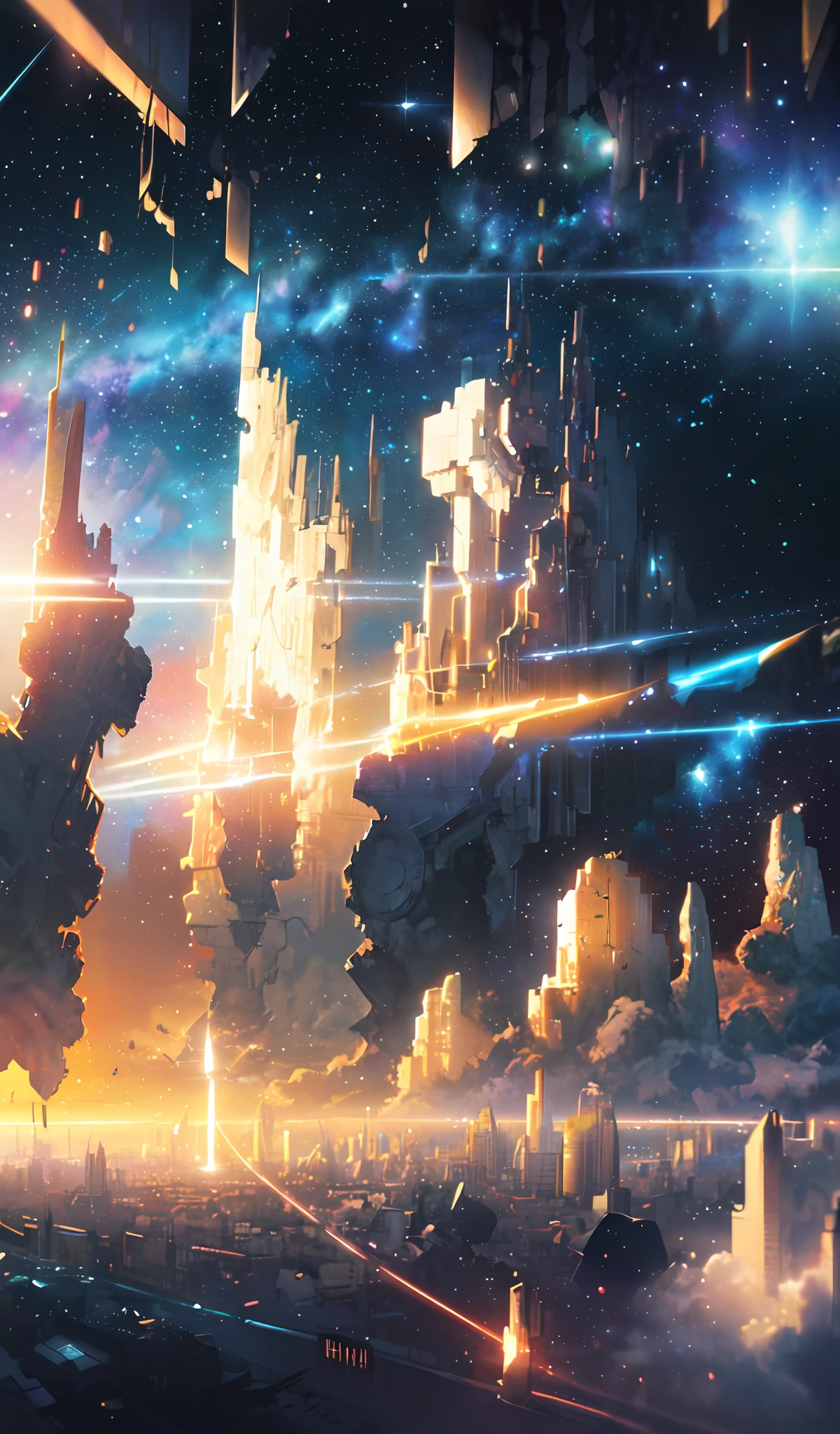 (masterpiece、top-quality、top-quality、Official art、ighly detailed、Beautifully Aesthetic:1.2)、cosmic space、cyberpunked、Future Space Combat Suits、((nebulas))、Delicate Light、Intuitive、Precise focus、cinema4d、Dramatic、