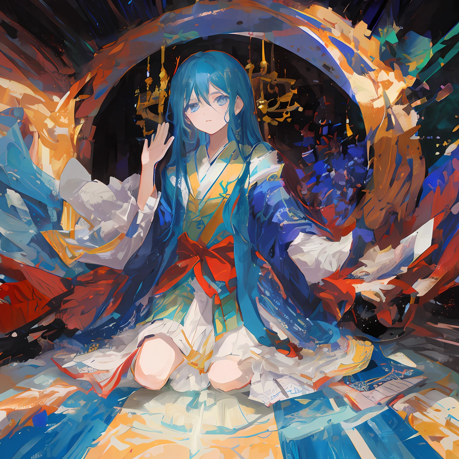 Akuya,god of wisdom,Kneel down and beg for mercy,blue long hair,Goddess Hagoromo,The eyes were bright and blue