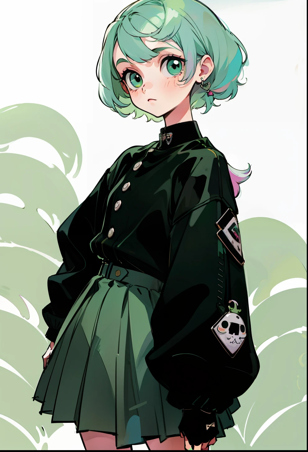Pastel green hair, 1Girl, Prada Clothing,