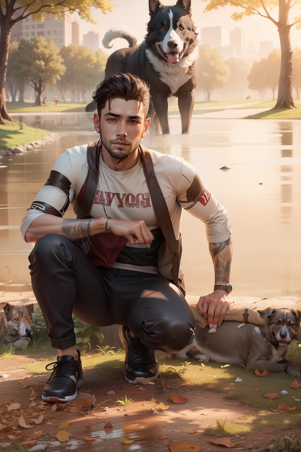 Handsome boy ultra realistic with dog