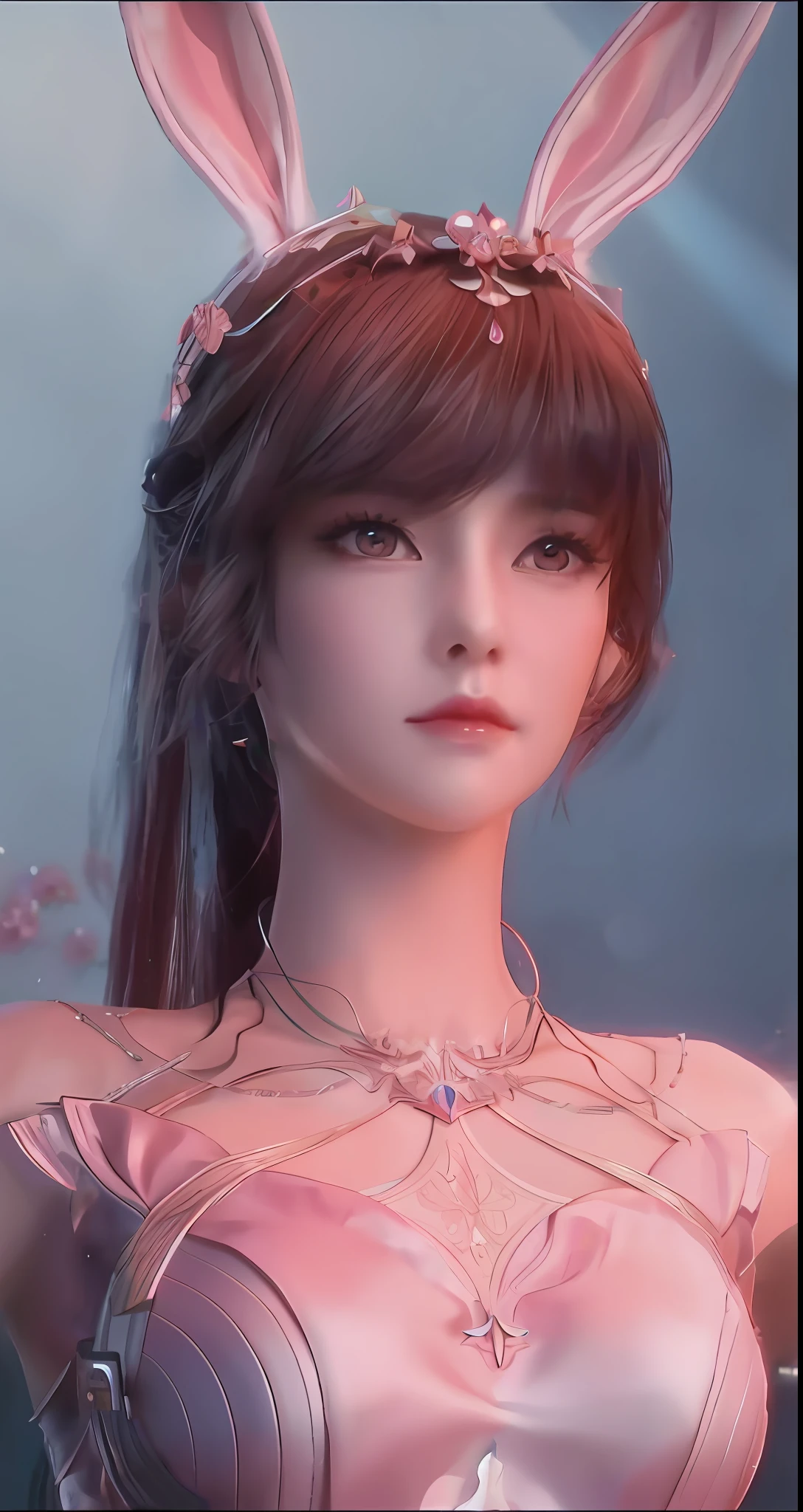 Close-up of a woman in a bunny ear and dress，Gorgeous anime CGI art，photorealistic anime girl rendering，realistic anime 3D style，beautiful fantasy empress。