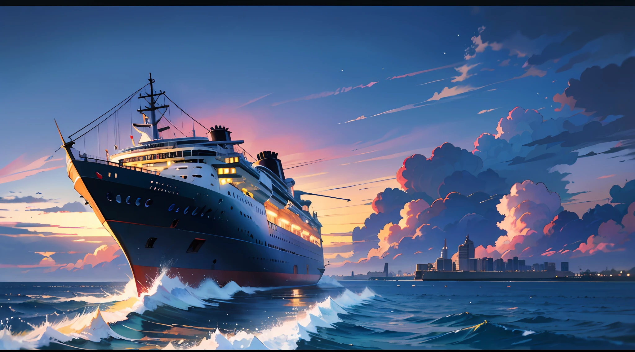 (Hi-Res, Ultra-Detailed, HDR),The sea,Cruise ships。