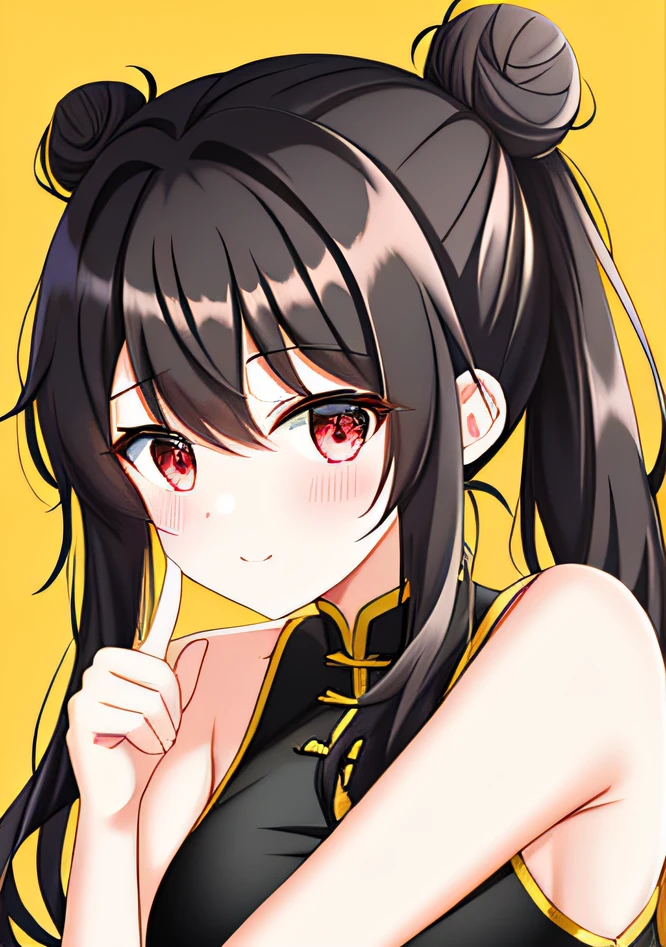 The bun has a double ponytail on the head,Black hair is slightly curly,China-style,s girl,adolable,Playful,full bodyesbian