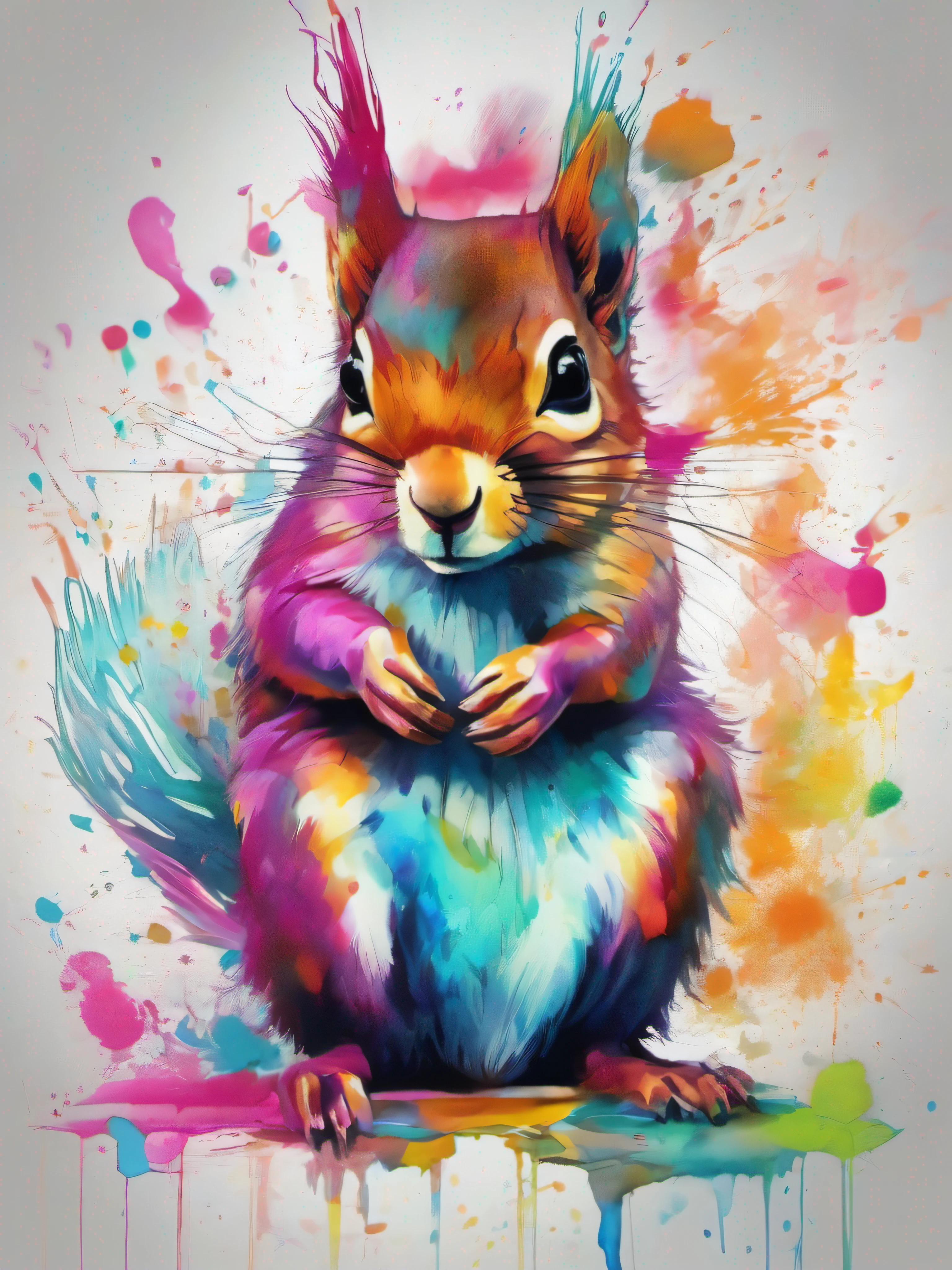 Draw a squirrel with colorful ink on its face, archan nair, painted in bright water colors, animal drawing, vibrant watercolor painting, painting of cute dog, Stunning artwork, Surrealism with bright colors, plethora of colors,detail-rich, lovely digital painting, Amazing, digital art animal photo, colorful art, art of alessandro pautasso, watercolor detailed art