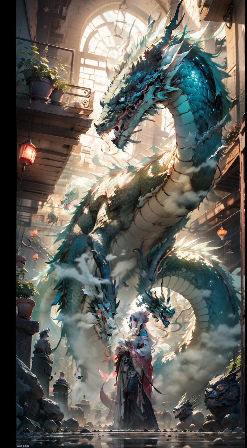 magazine irma pannefonte,beauty,in the style of chinese culyural themes,ethereal creatures,light white and light pink,dragon art,soft focus lens,8k resolution,anime-inspired--ar 58:77--q2--v 5.1 Antique
