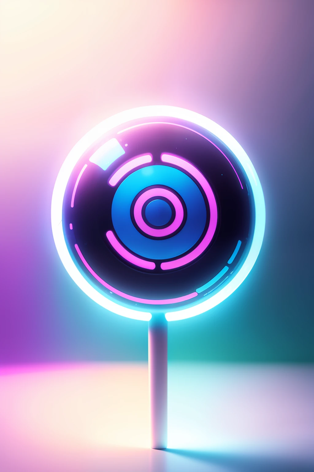 A lollipop icon,icon design,Maximalism,with light glowing,Clean shadows,holograph,Gradient translucent glass melt,white backgrounid,Cyberpsychedelic,high detal,C4D