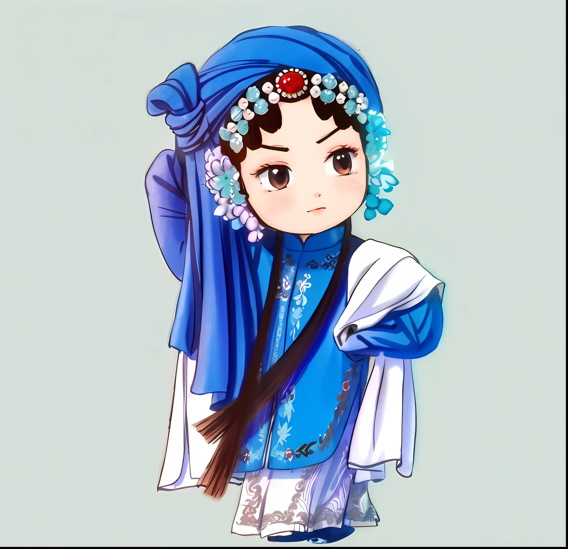 Close-up of cartoon character in blue dress, Palace , A girl in Hanfu, tchibi, Princesa chinesa antiga, China Princess, inspired by Li Mei-shu, beijing opera, Yan, zhang daqian, Chinese costume, inspired by Lü Ji, Wearing ancient Chinese clothes, chinese empress, nanquan, feng shu, Ancient sword