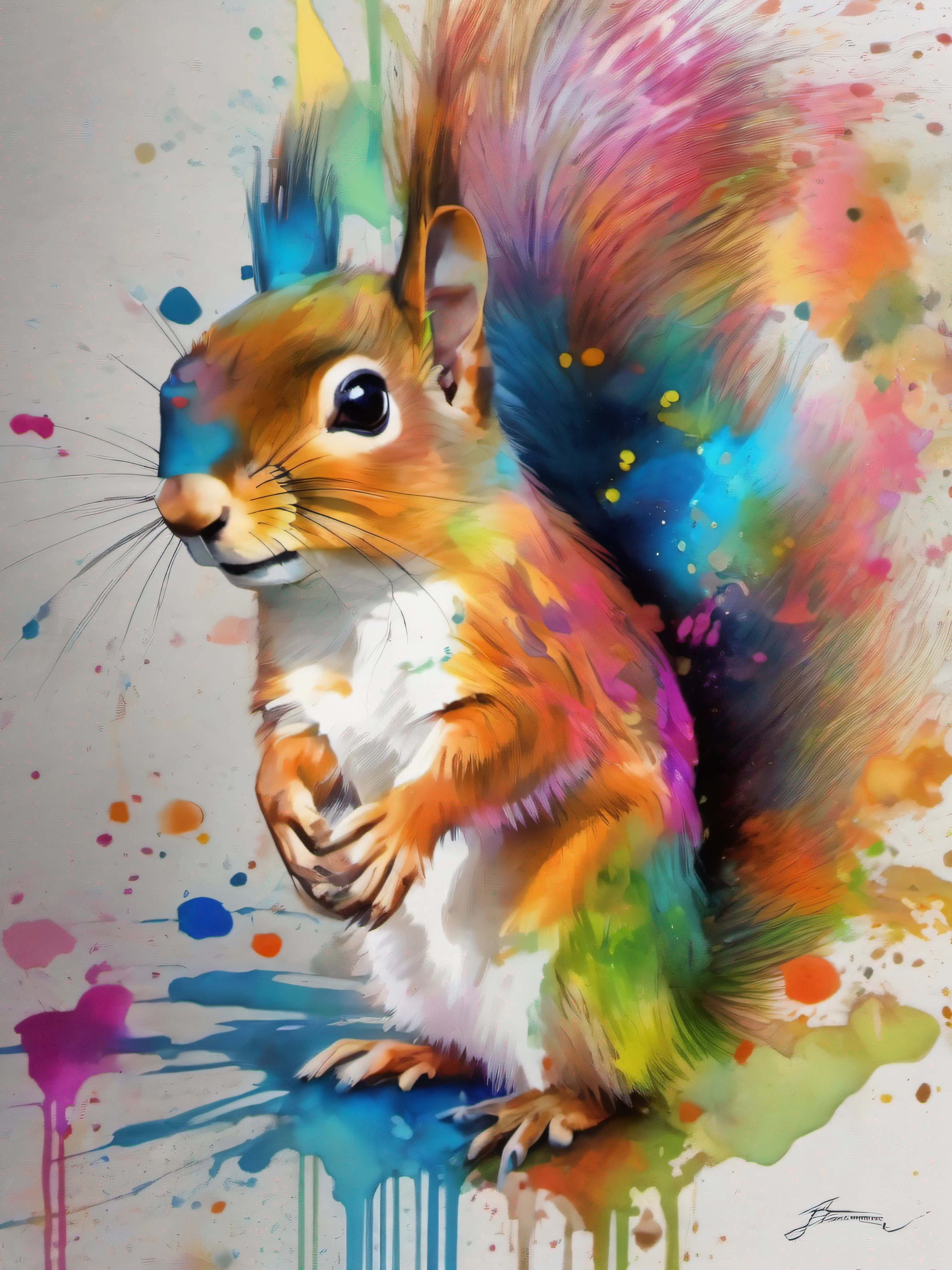 Draw a squirrel with colorful ink on its face, archan nair, painted in bright water colors, animal drawing, vibrant watercolor painting, painting of cute dog, Stunning artwork, Surrealism with bright colors, plethora of colors，detail-rich, lovely digital painting, Amazing, digital art animal photo, colorful art, art of alessandro pautasso, watercolor detailed art