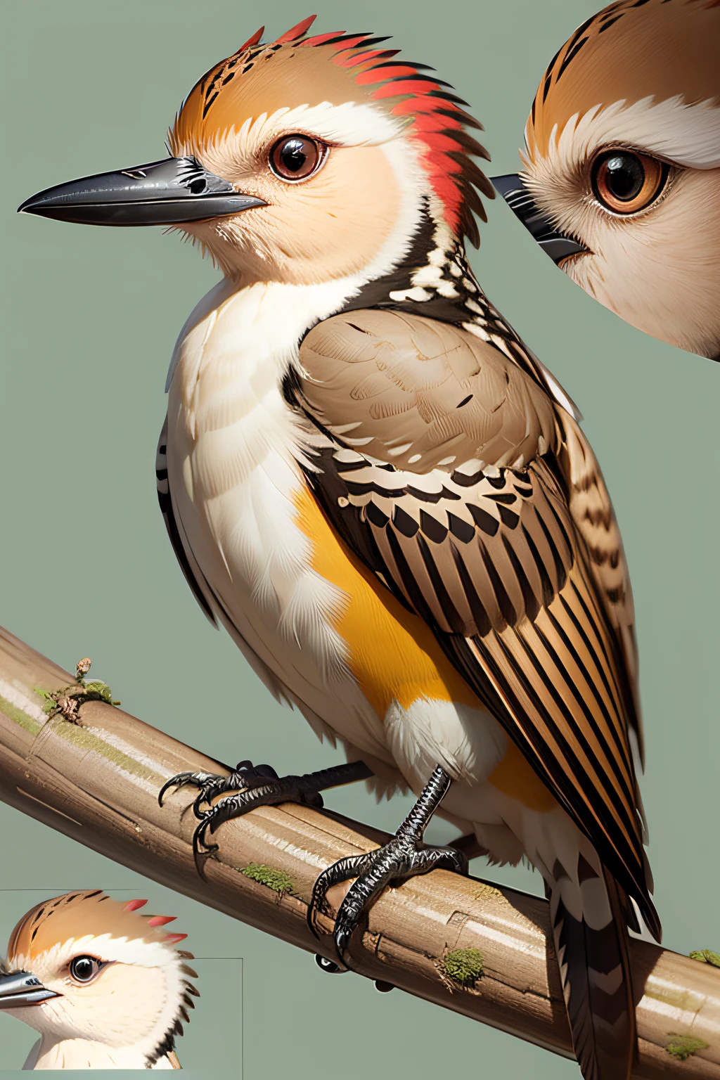 Bird's eyes,Brown-bellied woodpecker,Detail drawing