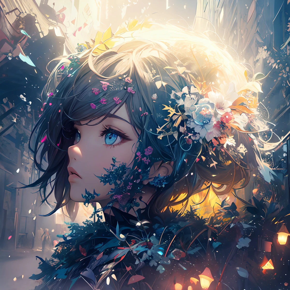 (​masterpiece、top-quality、top-quality、Official art、ighly detailed、Beautifully Aesthetic:1.2)、(1girl in)、(Fractal Art:1.3)、Random hairstyle、Random hair color colorful、FULL BODYSHOT、(CyberpunkＴThe shirt)、animesque、head-mounted displays、neon light detail、Intuitive、City of the Future、sharp、Precise focus、randome pose、cyberpunkcity、street neon lights、insta photo、photo of the year、cinema4d、Dramatic、