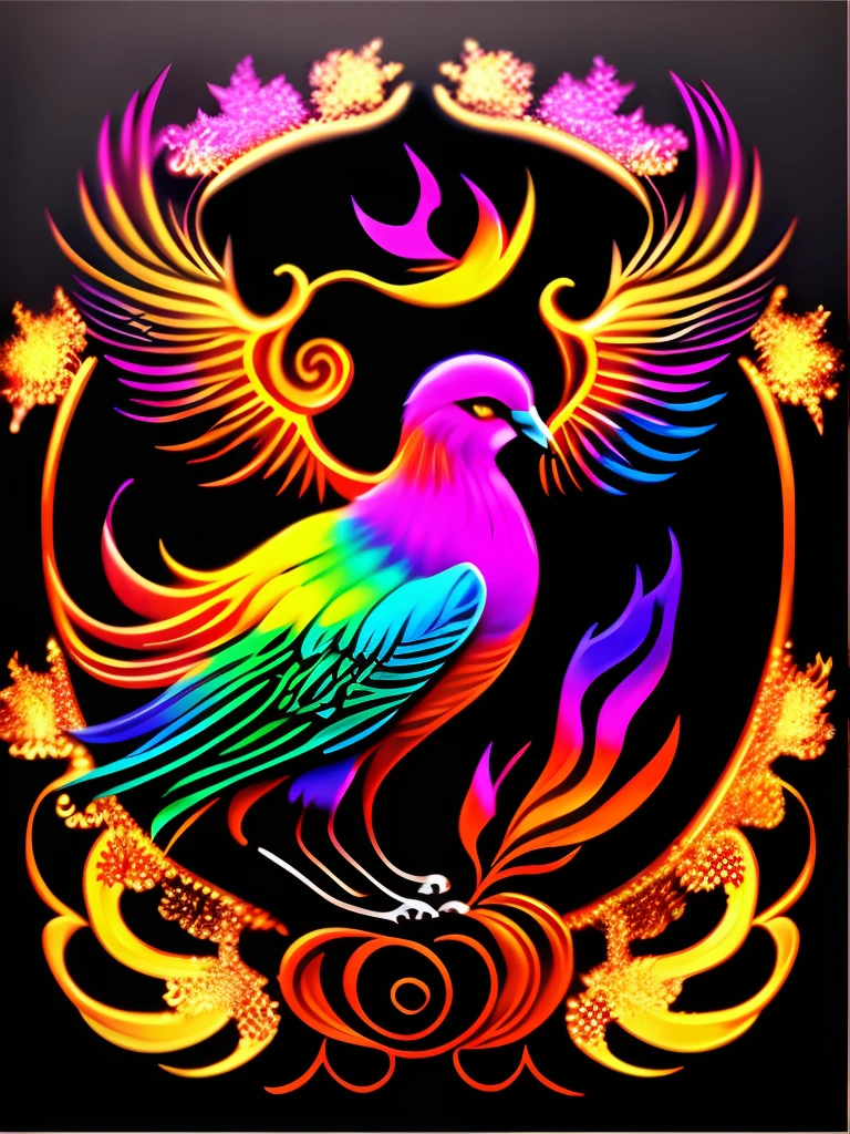 Painting of colorful phoenixes on black background, breathtaking rendering, inside radiant connections, inspired by Kinuko Y. Craft,,Magical Elements,Kitten Icon,Wow, Beautiful,Cast Colorful Spells,Bright Flash,Flash