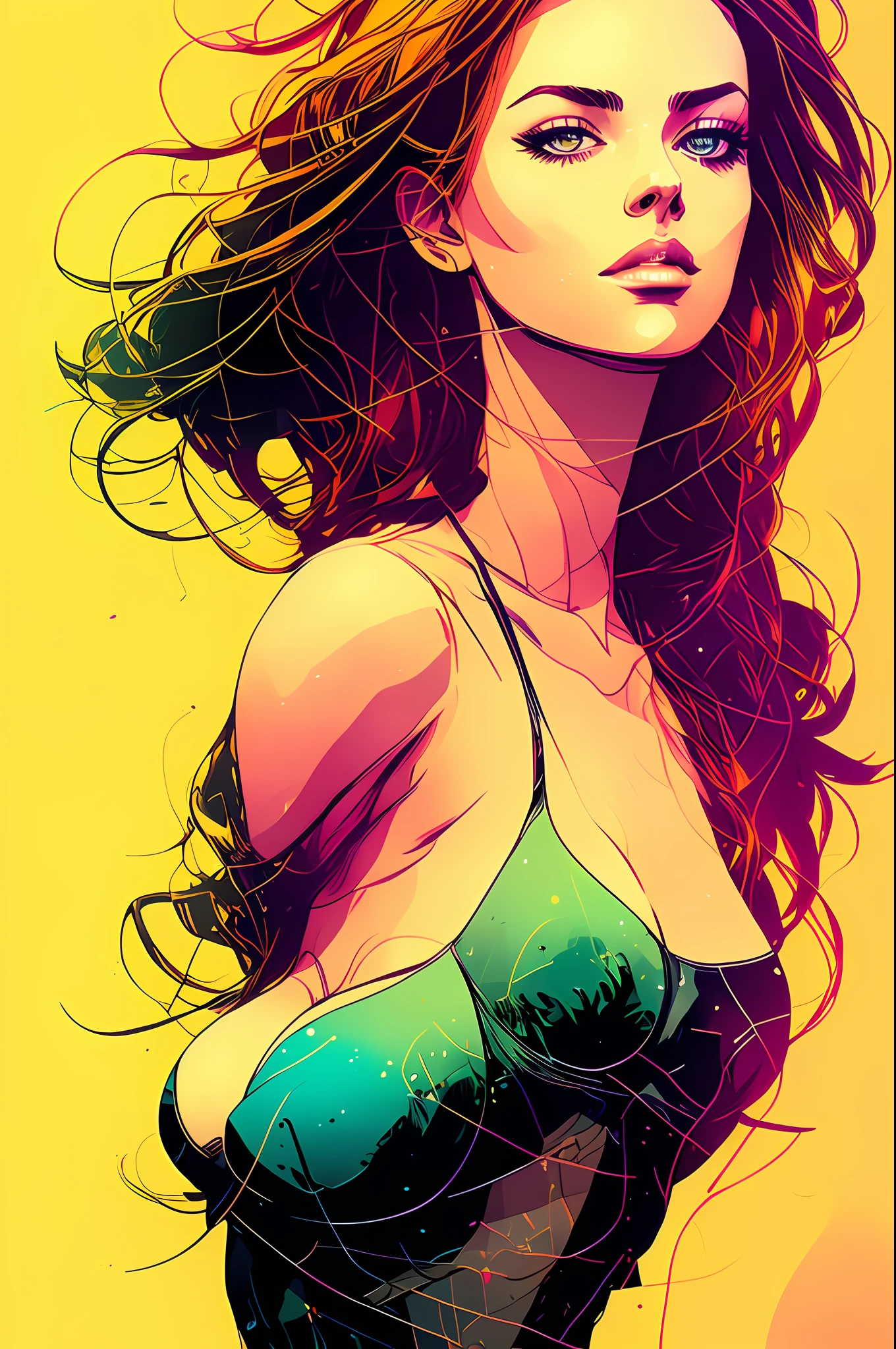 there is a beautifull woman in a bikini and a hat on the beach, jen bartel, martin ansin, by Kilian Eng, moebius + loish + wlop, martin ansin artwork portrait, inspired by Tomer Hanuka, kilian eng vibrant colors, moebius + loish, inspired by Kilian Eng, alena aenami and android jones