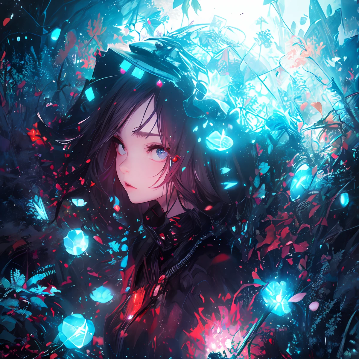 (masterpiece、top-quality、top-quality、Official art、ighly detailed、Beautifully Aesthetic:1.2)、(1girl in)、(Fractal Art:1.3)、Random hairstyle、Random hair color colorful、FULL BODYSHOT、(CyberpunkTThe shirt)、animesque、head-mounted displays、neon light detail、Intuitive、City of the Future、sharp、Precise focus、randome pose、cyberpunkcity、street neon lights、insta photo、photo of the year、cinema4d、Dramatic、