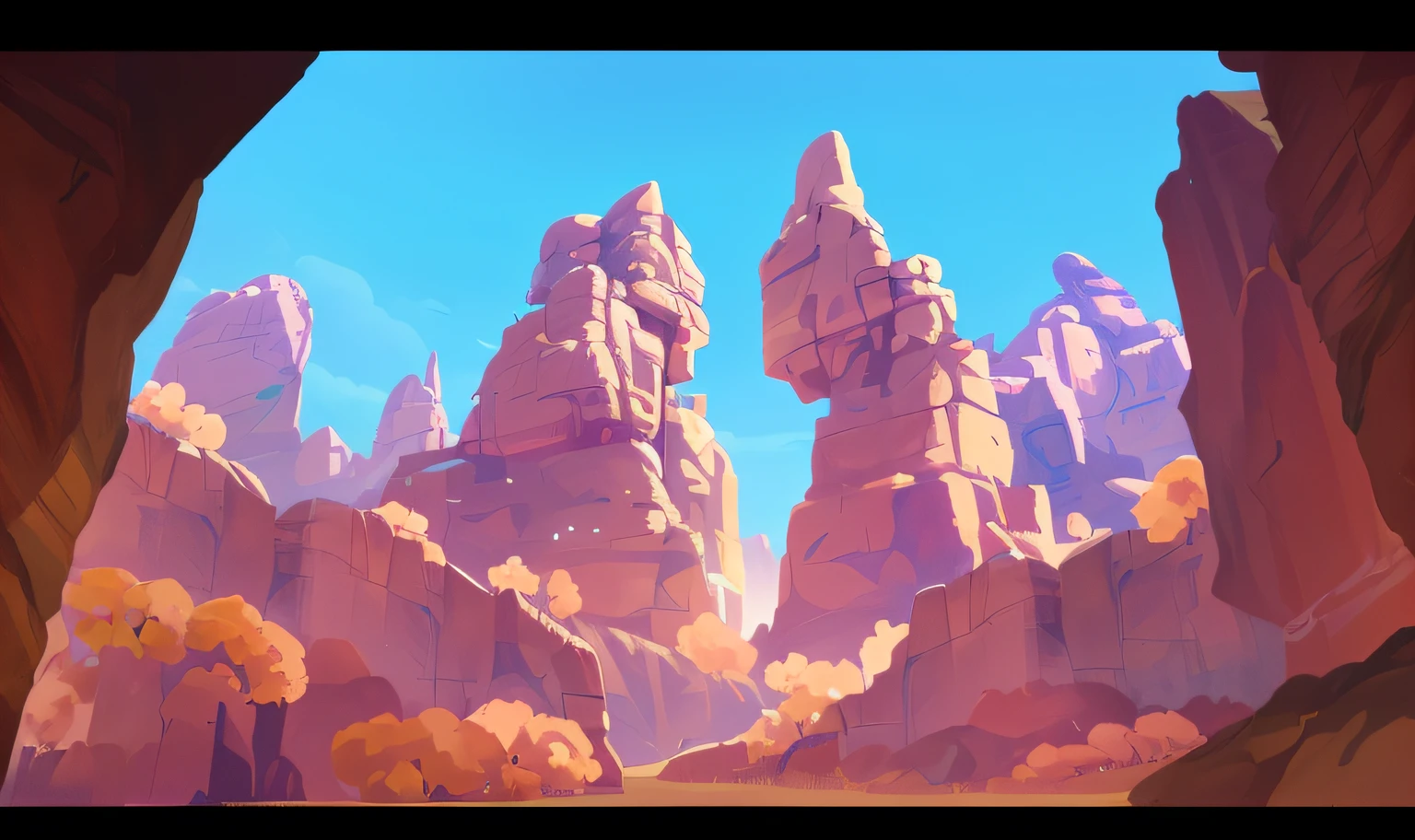 There is a painting of a mountain with the sky as a background, Stylized concept art, arte de fundo, rocky environment, environmentart, environment painting, canyon background, inspired by sylvain sarrailh, painted as a game concept art, low details. Digital painting, background artwork, concept art scene, Unreal Engine Digital Painting, digital painting concept art, painterly concept art