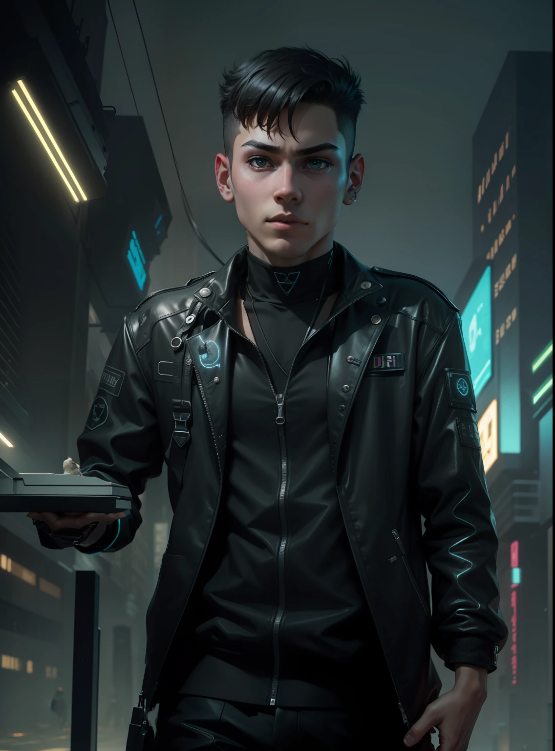 cyber punk.smart.boy with cat .4k ultra