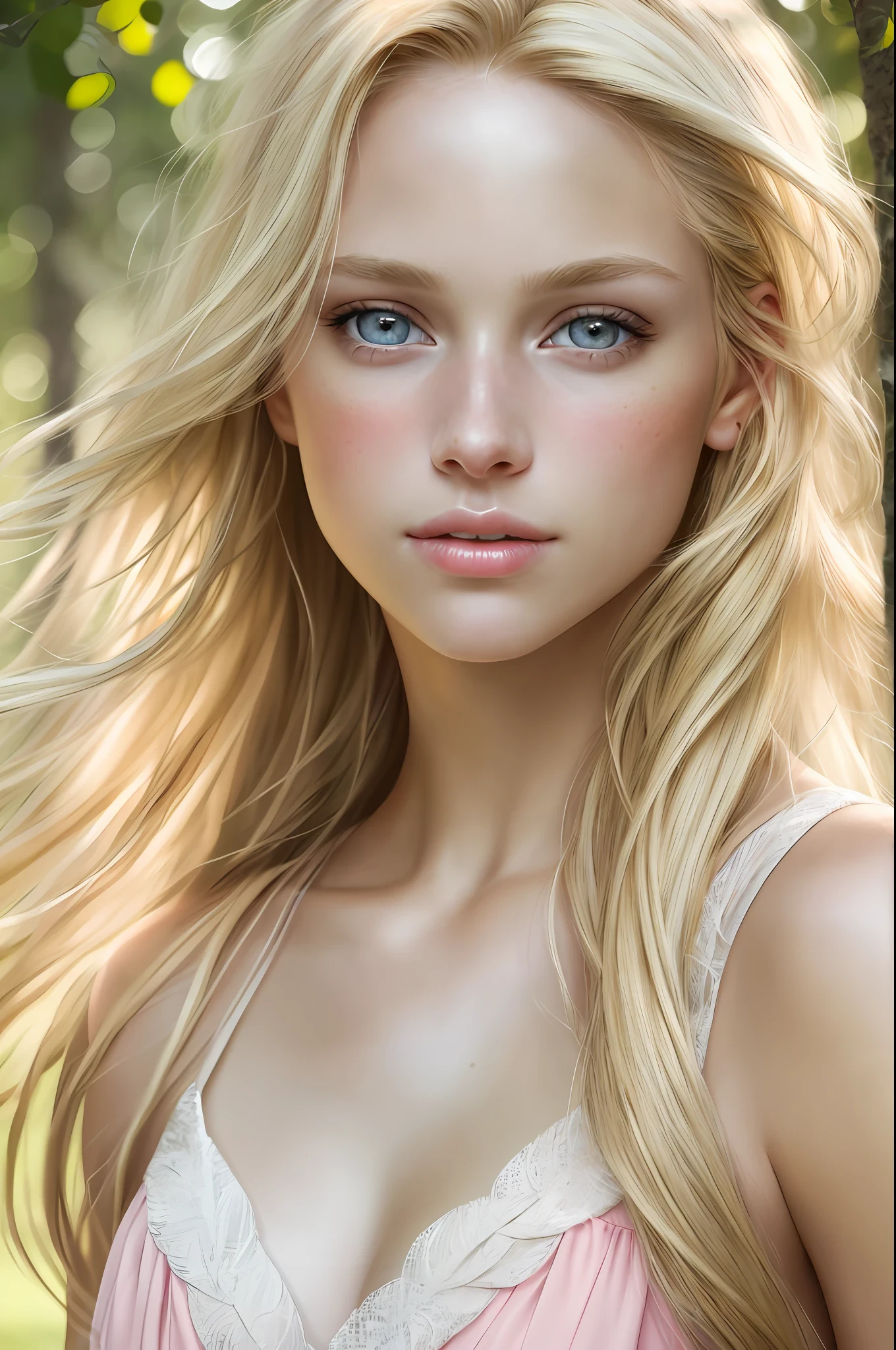 8k portrait of photo of beautiful American girl, blond hair, pink lips, full body, realistic, natural skin, soft sunlight, textured skin, intricate, elegant, highly detailed, majestic, digital photography, (masterpiece, sidelighting, finely detailed beautiful eyes: 1.2), hdr,