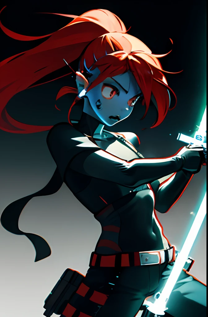 solo undyne the undying showcasing her skills with a lightsaber swinging