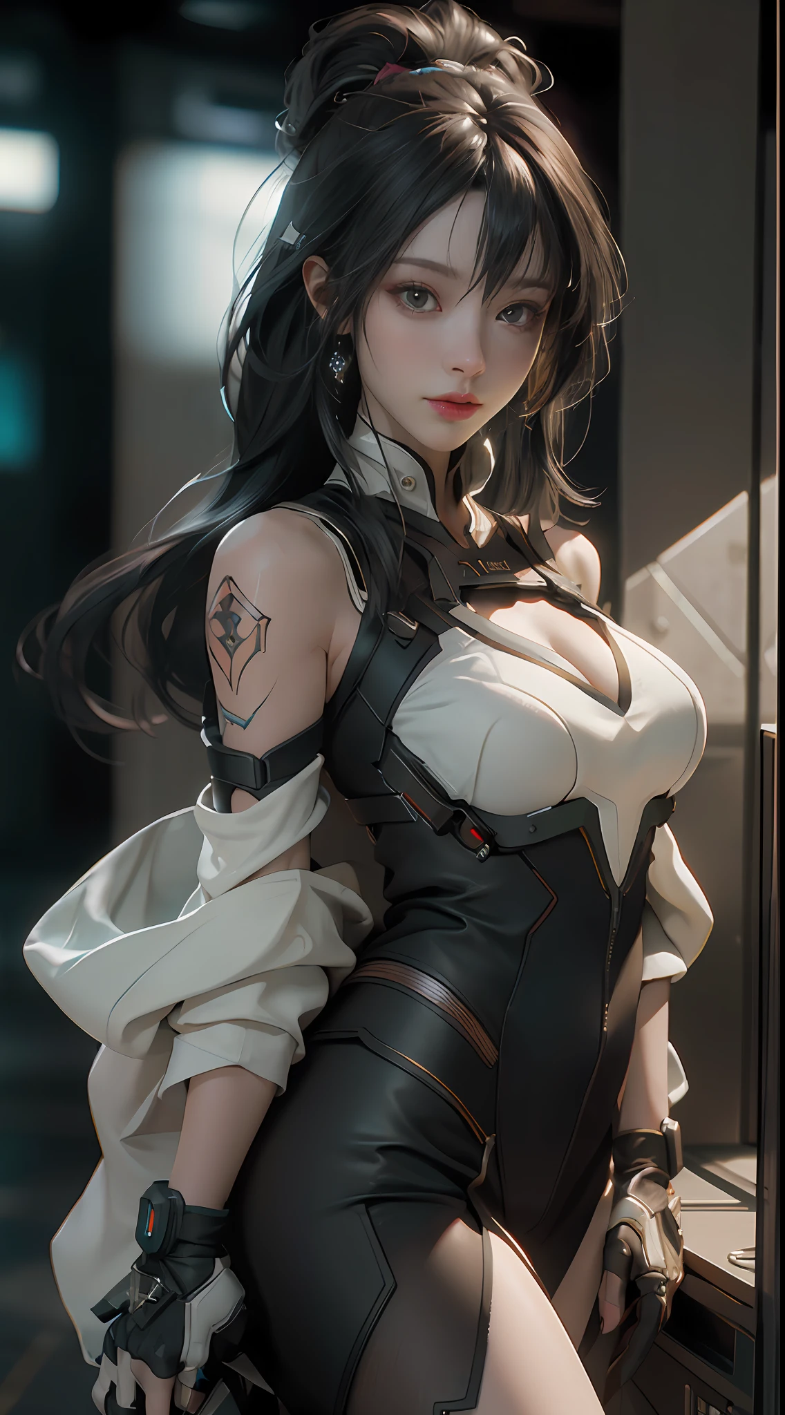 ((Best quality)), ((masterpiece)), (detailed:1.4), 3D, an image of a beautiful cyberpunk female,HDR (High Dynamic Range),Ray Tracing,NVIDIA RTX,Super-Resolution,Unreal 5,Subsurface scattering,PBR Texturing,Post-processing,Anisotropic Filtering,Depth-of-field,Maximum clarity and sharpness,Multi-layered textures,Albedo and Specular maps,Surface shading,Accurate simulation of light-material interaction,Perfect proportions,Octane Render,Two-tone lighting,Wide aperture,Low ISO,White balance,Rule of thirds,8K RAW,