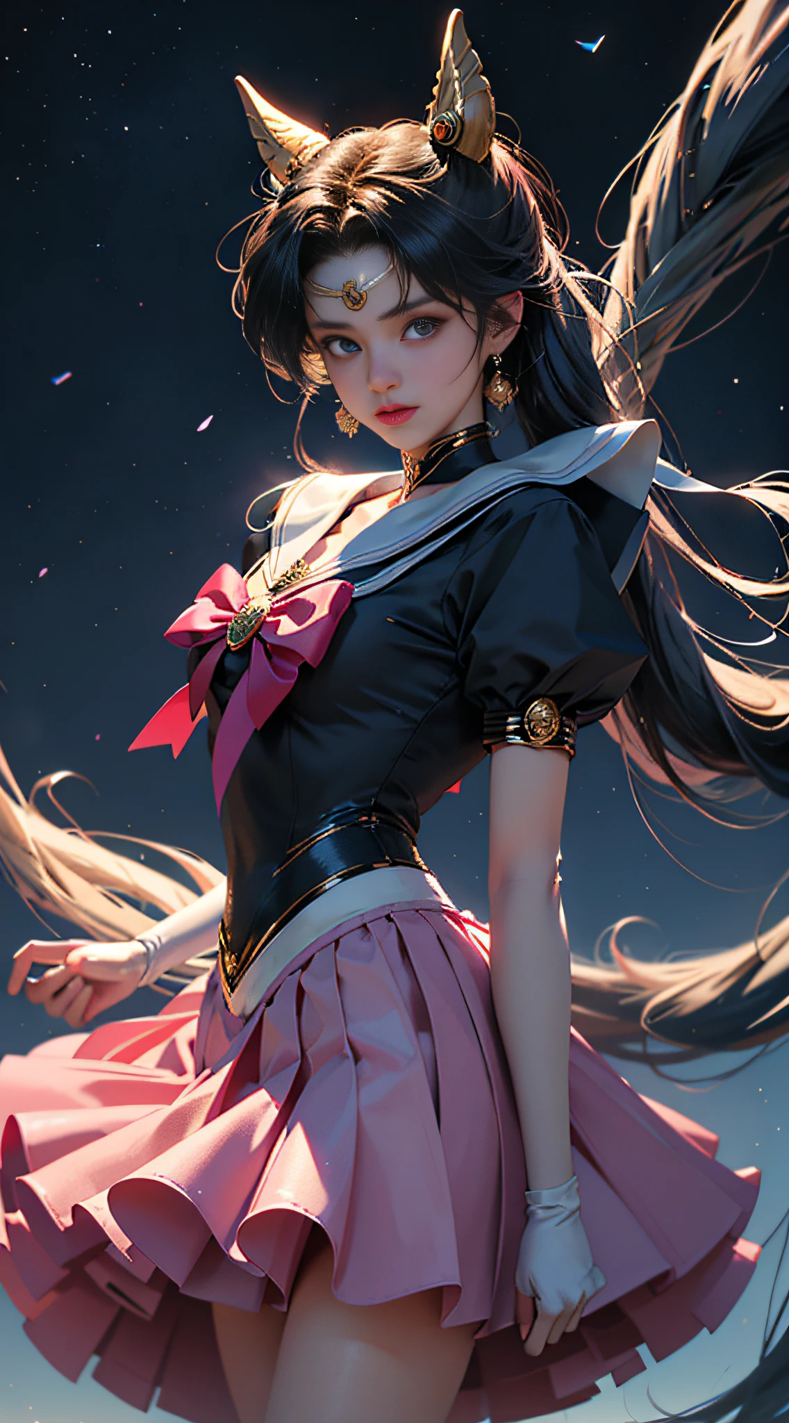 （（tmasterpiece））， （（best qualtiy））， （ultra - detailed）， （（The is very detailed））， 4K， （8K）， Frontal view，jumpping, Hold a magic wand，the sailor moon， cabellos largos dorados， dual horsetail，sailor moon aesthetic，a beauty girl，Puffy skirt，blue colors， Dream Core，